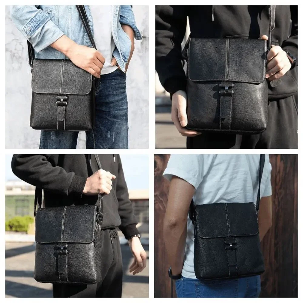 Men's Genuine Leather Messenger Shoulder Tablet Bag
